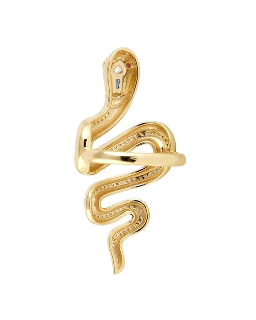 Artisan Metallic 14k Yellow Gold Sapphire Ruby Diamond Snake Long Ring Handmade