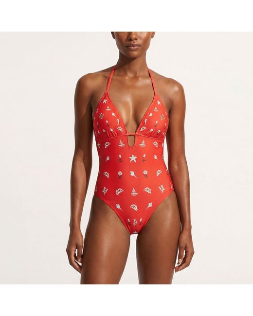 Jessie Zhao New York Red Coral Garden Reversible One Piece Swimsuit