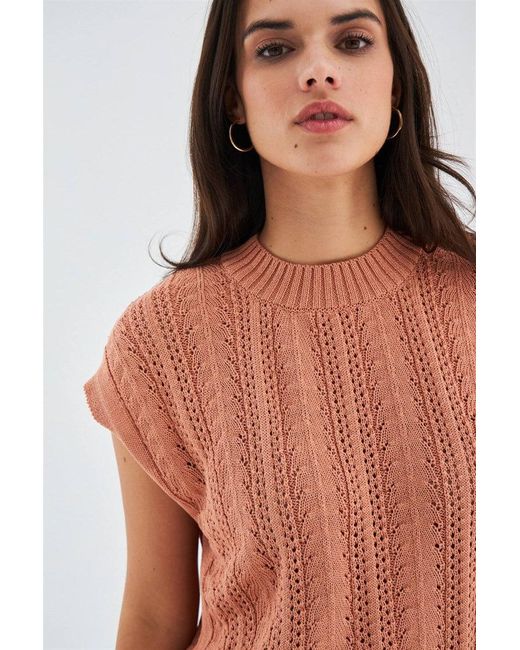 Peraluna Orange Sima O-Neck Openwork Knit Blouse