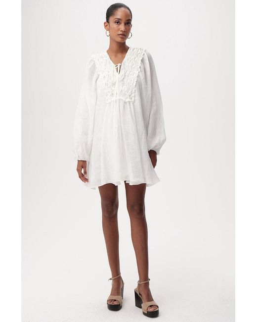 Exquise White Neutrals Chaney Long Sleeve Linen Mini Dress