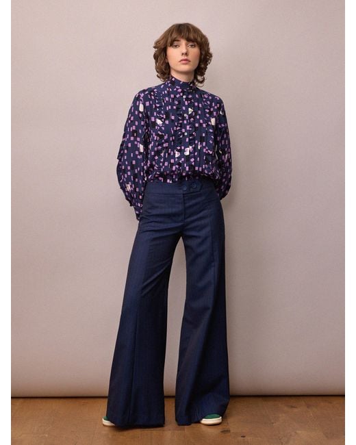Amanda Thompson Couture Blue Frankie Shirt Abstract Silk Print