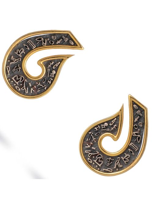 Ebru Jewelry Metallic Sacred Script Two Tone Stud Earrings