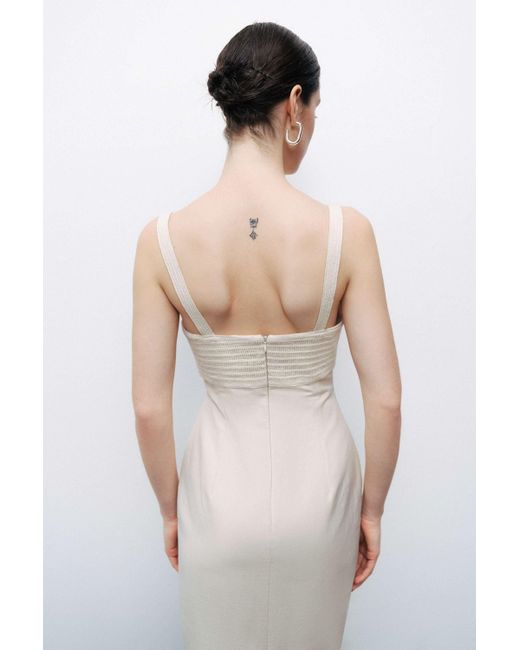 Nocturne White Neutrals Ecru Linen Brode Detailed Sweetheart Maxi Dress