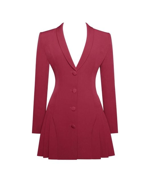Miss Circle New York Delia Burgundy Blazer Dress With Pleated Detail in Red 