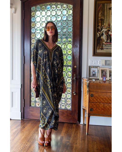 Jennafer Grace Green Caspian Paisley Border Caftan