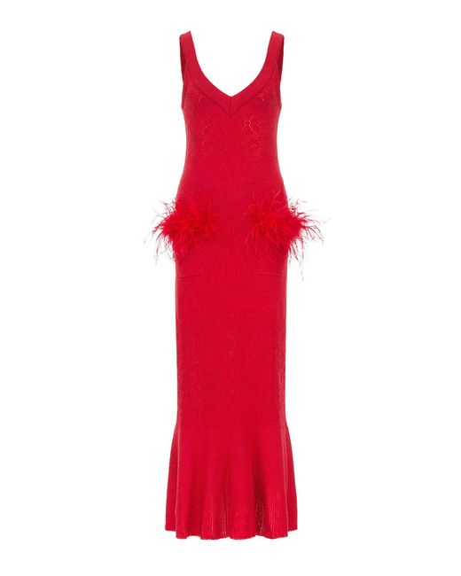 Andreeva Red Cherry Knit Dress With Real Ostrich Feather Details