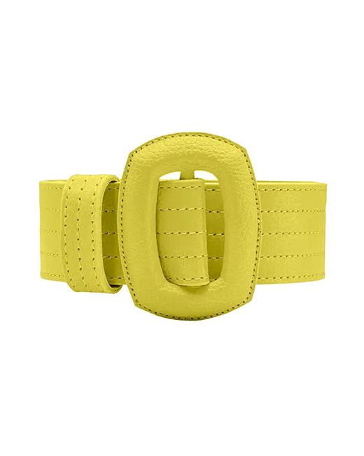 BeltBe Yellow Stitched Leather Oval Buckle Belt