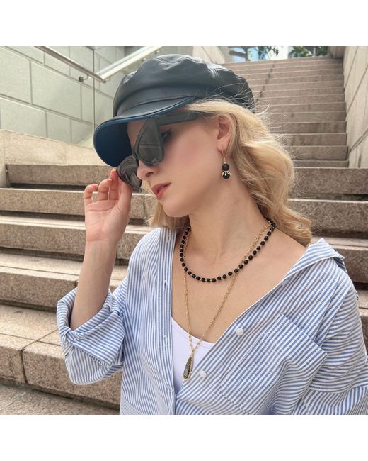 Farra Brown Obsidian And Chain With Pendant Double Layers Necklace