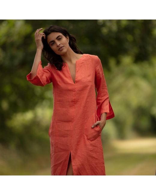 Antra Designs Red Maxi Linen Tangerine