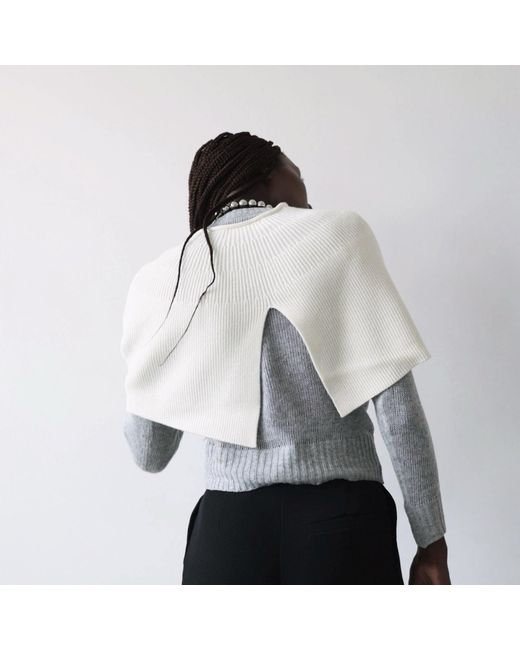 London Atelier Byproduct White Neutrals Cream Mohair Wool Knitted Cape