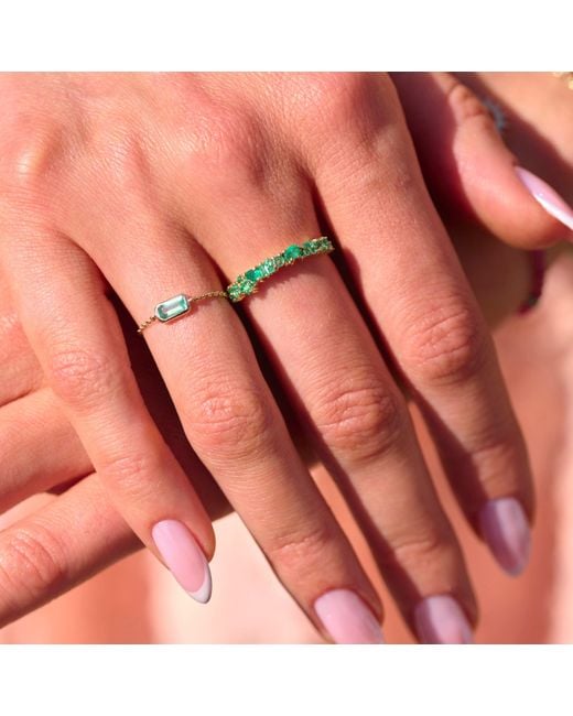 Zohreh Metallic Emerald Adjustable Chain Ring 9K