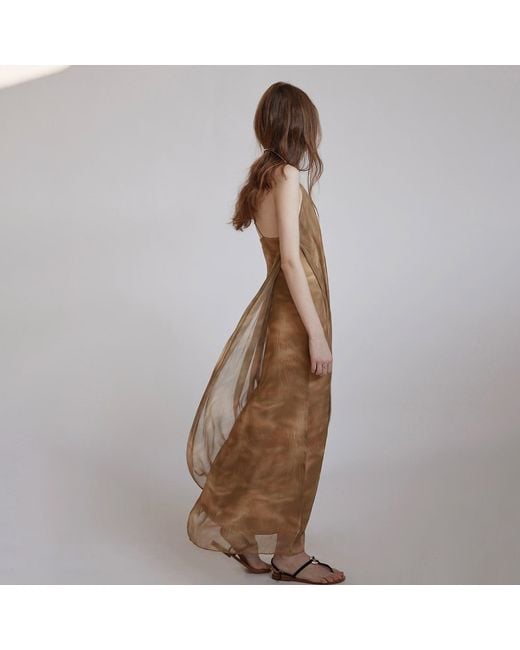 Belsize25 Natural Neutrals Lumen Print Smoky Oud Draped Silk Resort Dress
