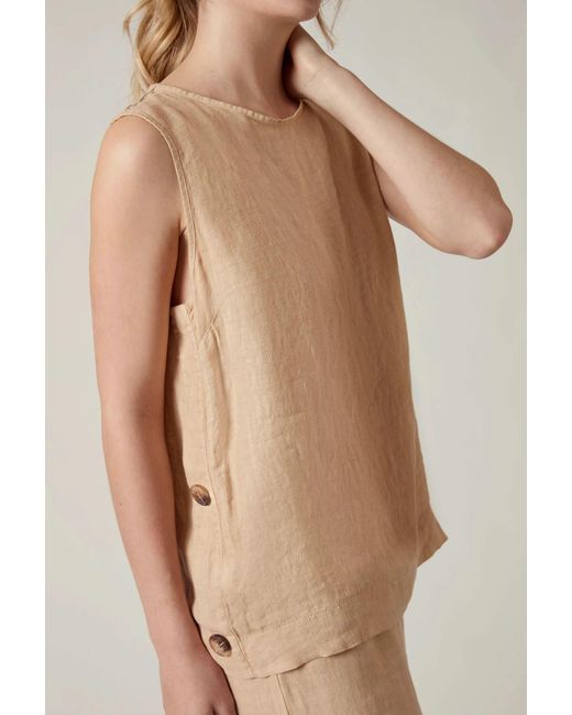 James Lakeland White Neutrals Sand Linen Sleeveless Top