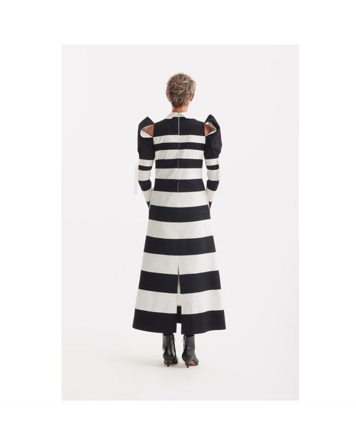 Julia Allert Black Stylish Striped Cold Shoulder Long Sleeve Dress