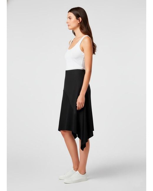 Conquista Black Asymmetric Midi Skirt – Modern Silhouette With Fluid Movement