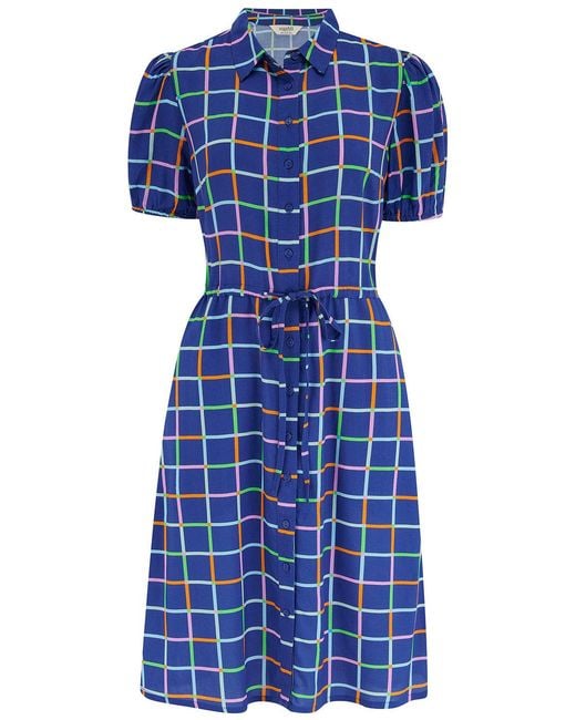 Sugarhill Blue Salma Mini Shirt Dress, Matchstick Check