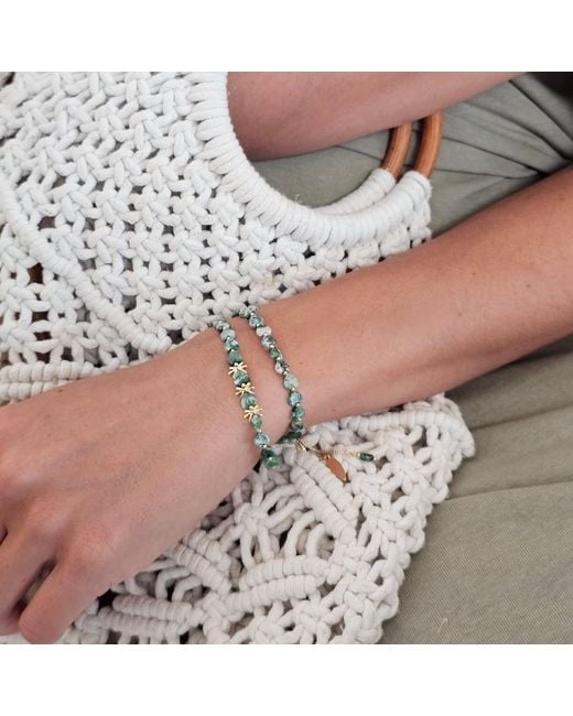 Farra Green Dot Agate Double Layers Adjustable Bracelet