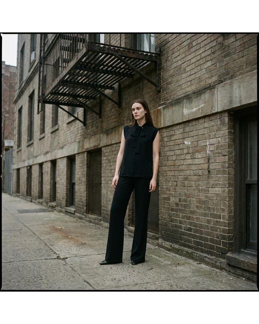 Modenaire Black Sleeveless Tie Neck Blouse And Wide Leg Trouser Set