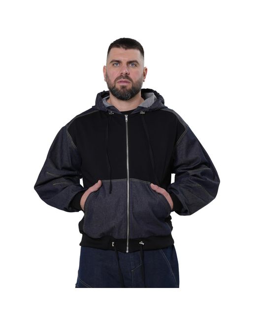 Metamorph Blue Bomber Jacket With Denim Panels for men