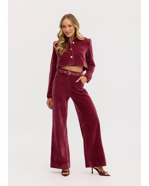 Why Mary Red Odessa Stretch Corduroy High Waisted Pants