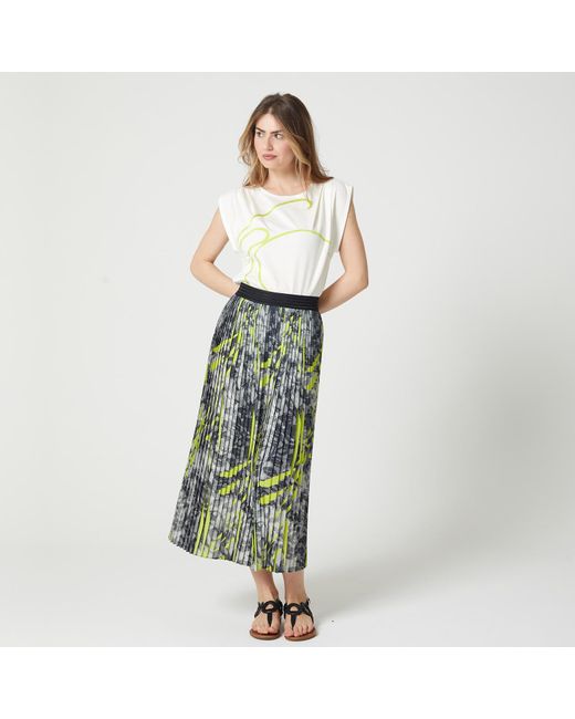 Lalipop Design Green Abstract Printed Pleated Recycled Fabric Maxi Skirt