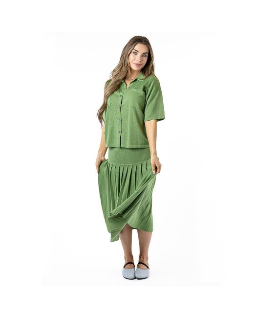 Zenzee Green Silk Cashmere Boyfriend Short Sleeve Polo Shirt