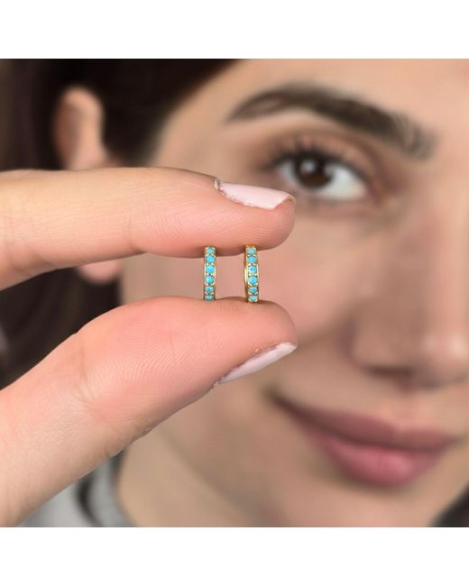 Harfi Blue December Birthstone Huggie Plated Hoop Earrings
