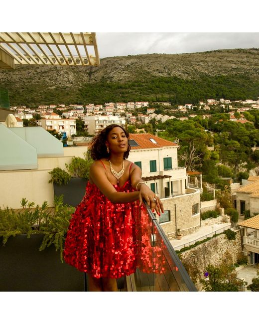 NALÈ Red Sequin Christmas Mini Dress – Festive Party Outfit