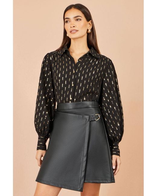 Yumi' Gray Faux Leather Wrap Skirt