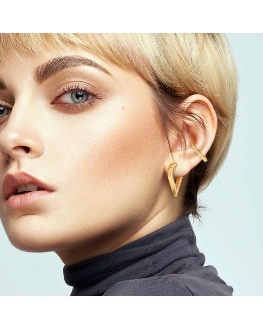 Meulien Metallic Stylized Waterdrop Drop Earrings With Pave Cz