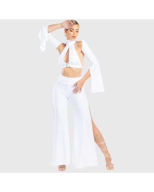 ANTONINIAS Gray Cleo High Waisted Stretch Wide Leg Pants With Side Slit