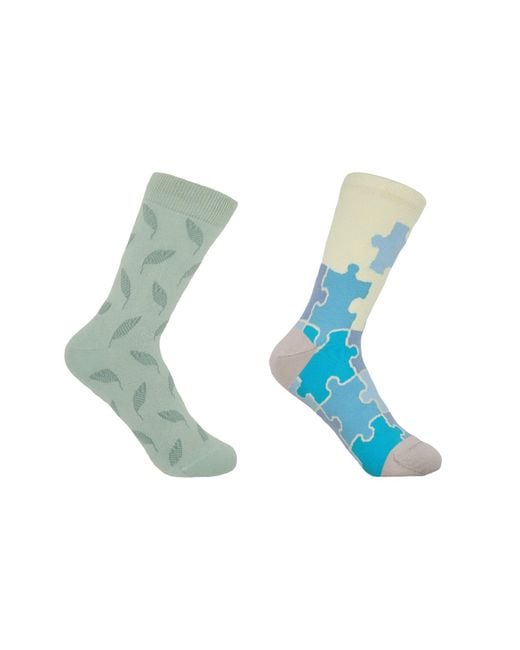 Peper Harow - Made in England Blue Leaf Mint & Jigsaw Socks Bundle