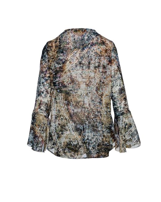 Conquista Gray Print Voile Top With Flounce Sleeves