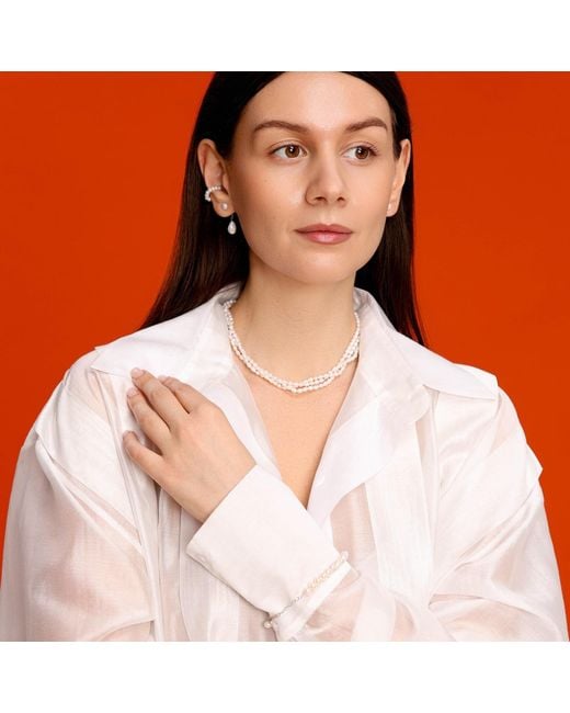 Pearl Code Metallic Three Row Pearl Choker, Bridal Necklace