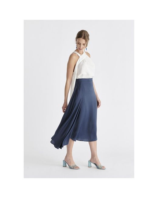 Paisie Blue Asymmetric Hem Skirt