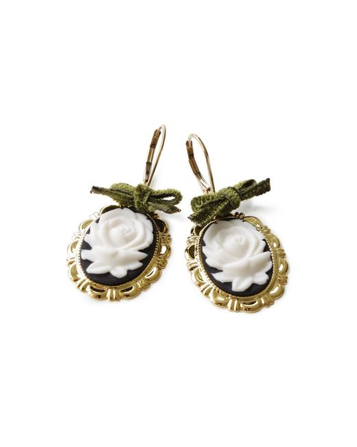 POPORCELAIN Metallic Dark Romance Rose Oval Porcelain Cameo Earrings
