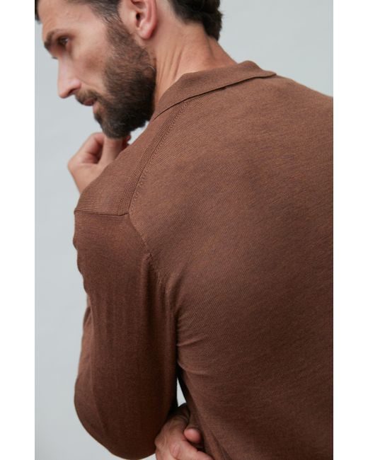 Paul James Knitwear Brown Extra Fine Merino Wool Cassiuss Polo Cardigan for men