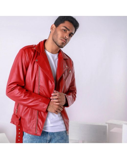 Zasta Studio Red Brandy Alexander- Leather Biker Jacket for men