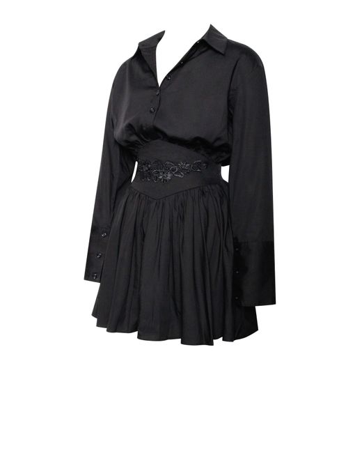 Miss Circle New York Black Jamila Shirt Mini Dress With Embroidered Waist Detail