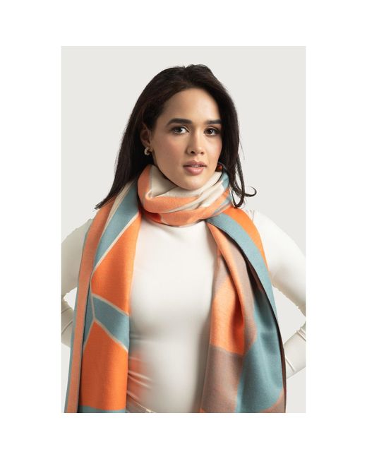 Saachi Orange Reversible Geometric Coral Scarf