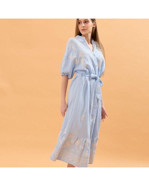 LAtelier London Blue Embroidered Shirt Midi Dress