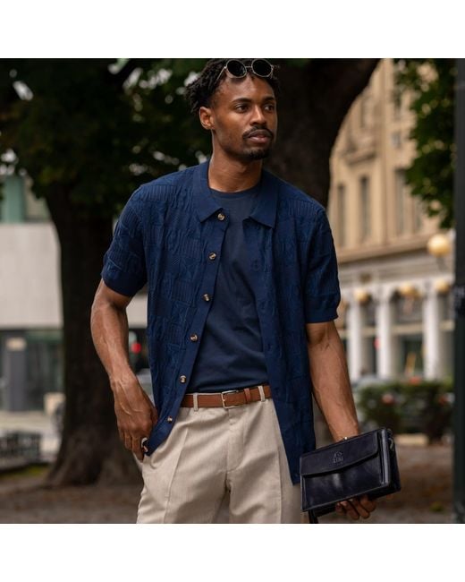 Time Resistance Blue Leather Clutch Purse for men
