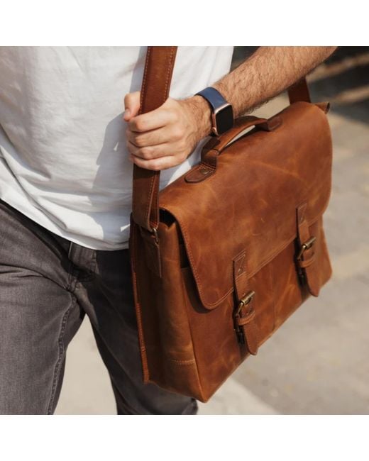 Hides Leather Co. Brown Handmade Leather Messenger Bag, Travel Laptop Briefcase for men