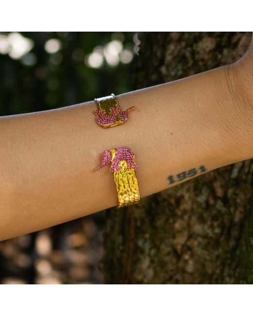 Ebru Jewelry Orange Guardian Ruby Elephant Cuff Bracelet