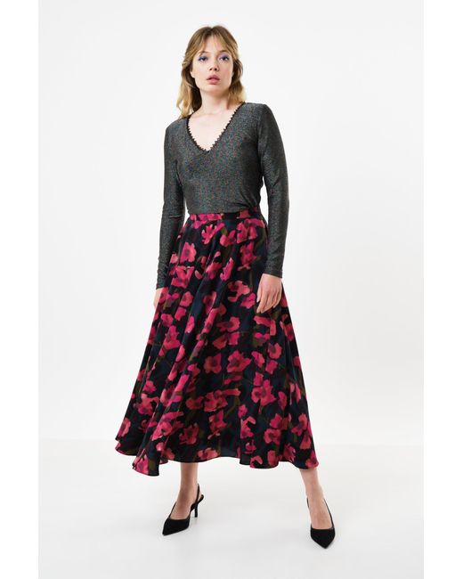 Louche Red Anza Watermark Floral Print Midaxi Skirt
