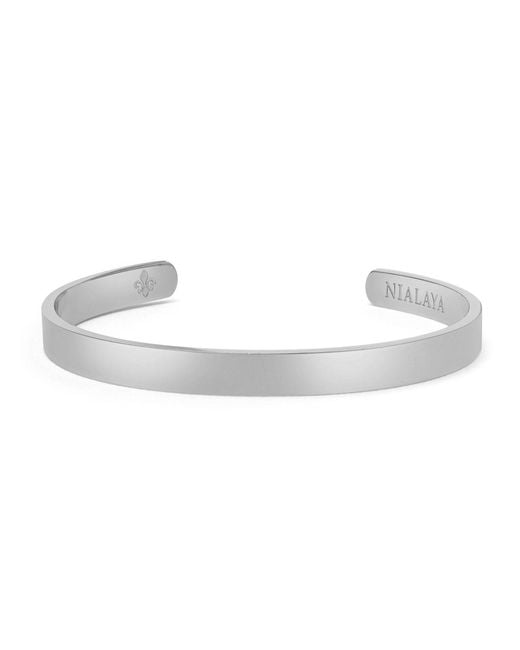 Nialaya White Open Cuff Bangle for men