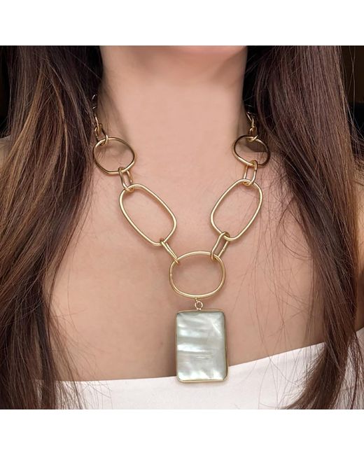 Rare Matters Jewelry Metallic Mother Of Pearl Statement Necklace