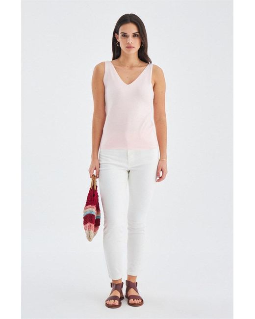 Peraluna Pink Ruby Top V-Neck Fine Knit Tank Top