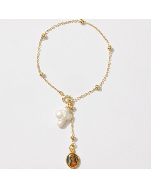Alexie of Athens Metallic Madonna Pearl Cross Bead Bracelet