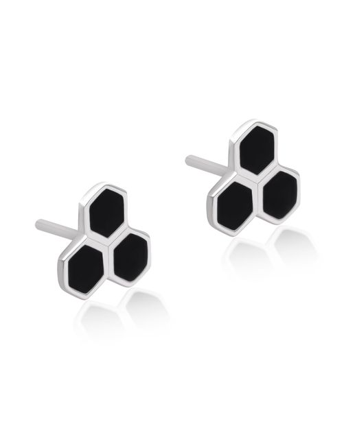The Jewelz Black Triple Hexagon Enamel Stud Earrings for men